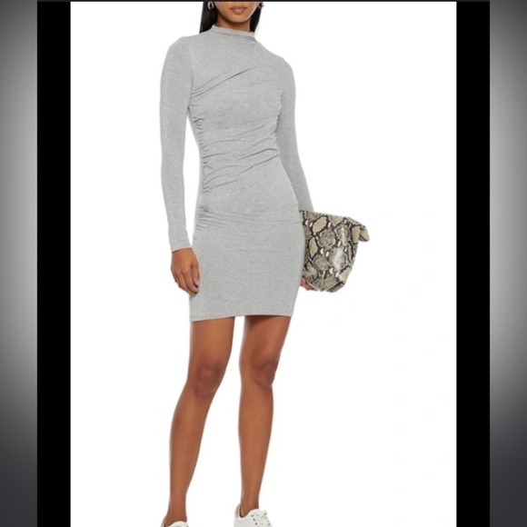 Enza Costa ruched stretch jersey mini dress in light gray, size small